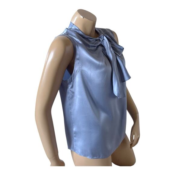 Tailored REBECCA TAYLOR Womens Size 8 Blue 100% Silk Sleeveless Tie Neck Shirt - Picture 3 of 8